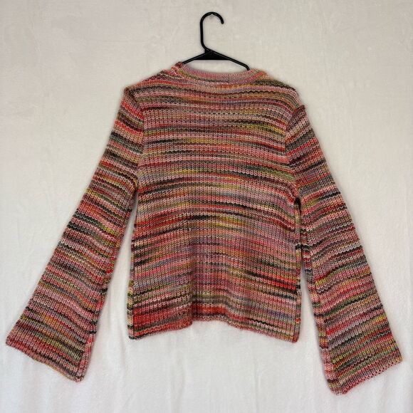 Ecru Pink Multi Color Striped Bell Sleeve Pullover Sweater Size Medium - Picture 8 of 13